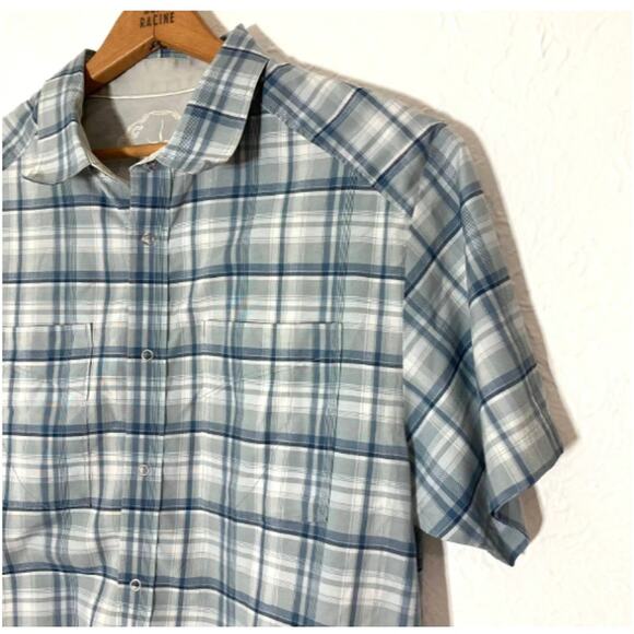 PrAna Men's Blue and Gray Plaid Button Up Shirt - Large - Picture 3 of 7